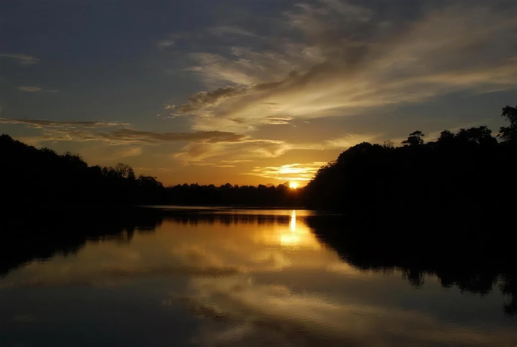 Sunset reflected on the Kinabatangan River near Bilit