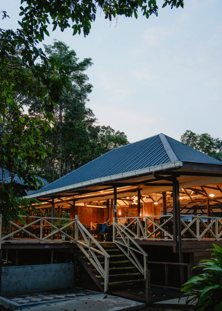 Riverside restaurant at Hornbill Lodge overlooking the Kinabatangan
